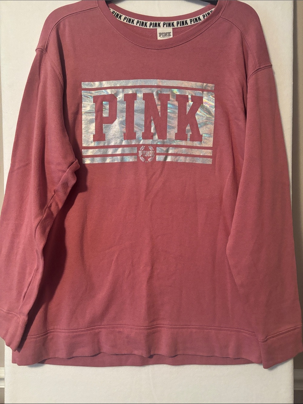 PINK Victorias Secret Holographic Logo Pullover - Dusty Rose